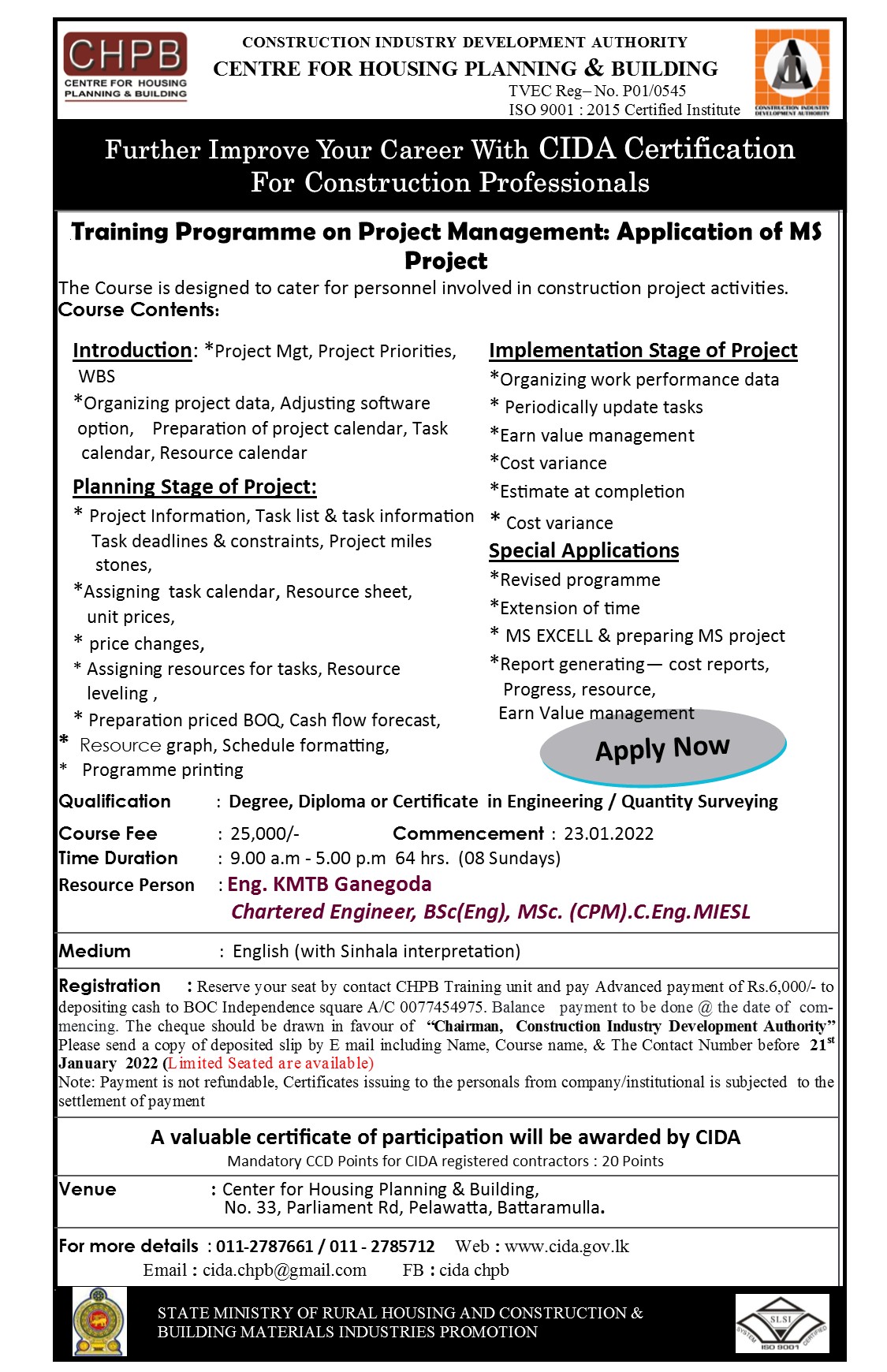 CCD Program Construction Industry Development Authority